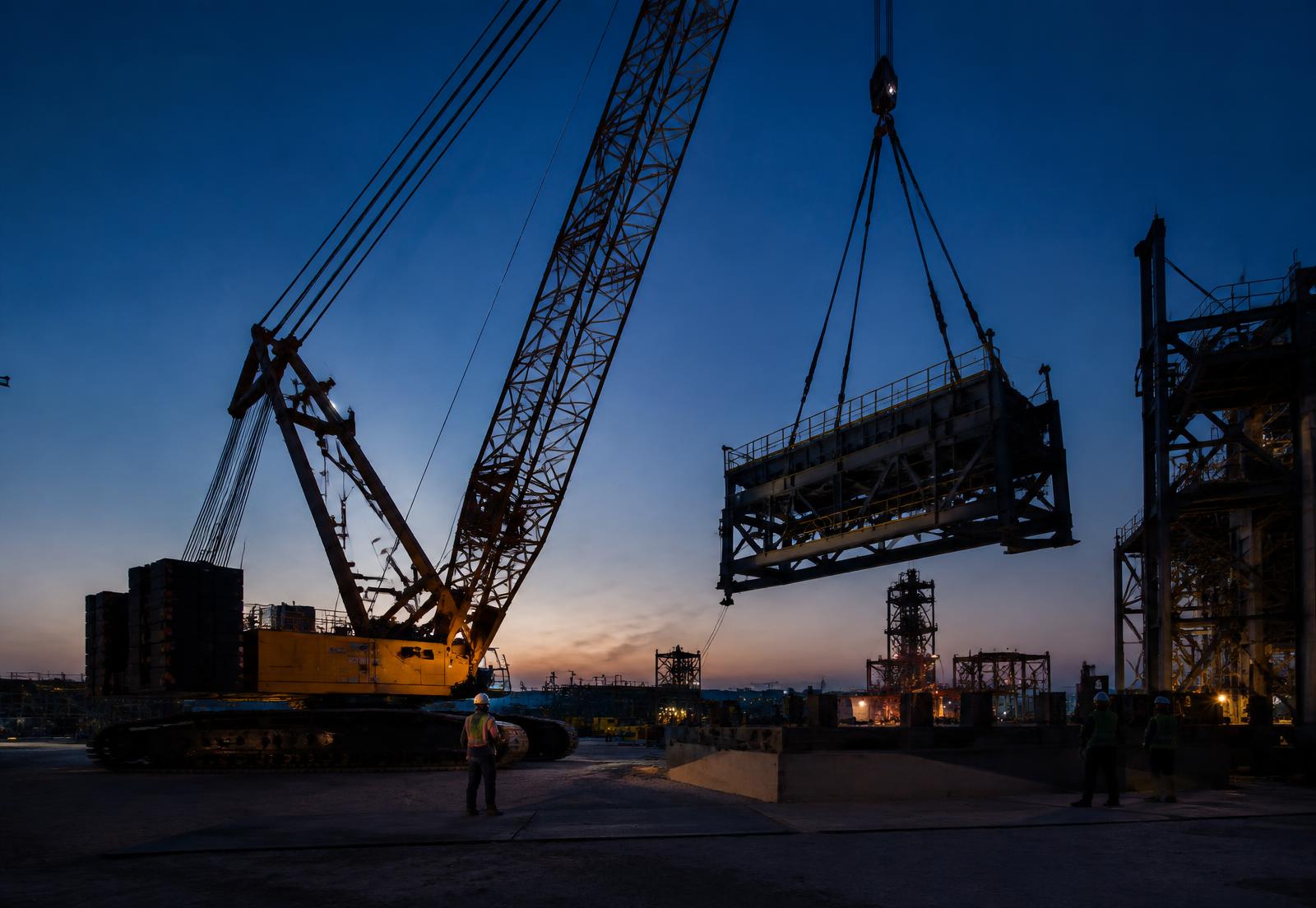 Heavy lifting operation at an industrial site